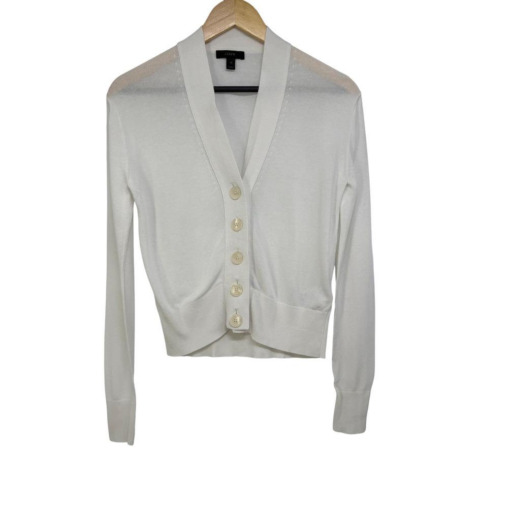 J.Crew Womens XS White V Neck Cropped Cardigan Cotton Viscose Sweater Preppy